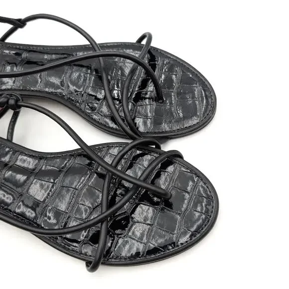 Schutz Malta Leather Strappy Flat Sandals Women's Black Size US10B EU40 - Picture 8 of 12